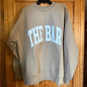 The Bar Tan Crewneck Sweater with Blue Accents